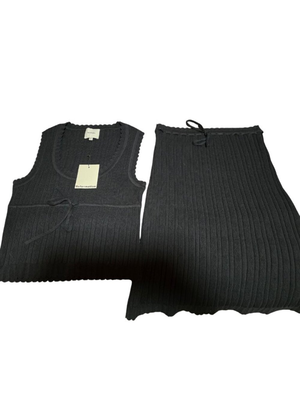 Reformation Erin Black Ribbed Cotton Sweater Set NWT Size L